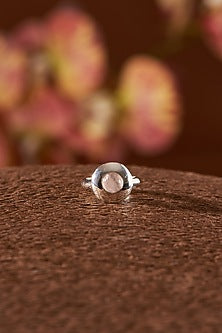 White Finish Rose Quartz Gemstone Ring In Sterling Silver