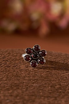 White Finish Garnet Gemstone Ring In Sterling Silver