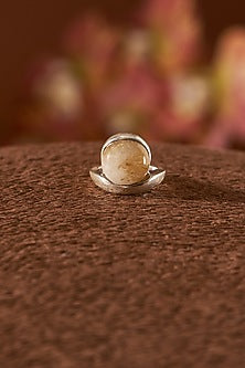White Finish Gold Rutilated Quartz Gemstone Ring In Sterling Silver