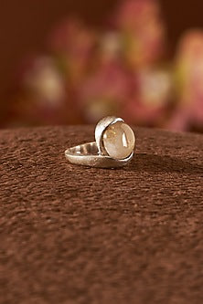 White Finish Gold Rutilated Quartz Gemstone Ring In Sterling Silver