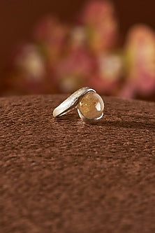 White Finish Gold Rutilated Quartz Gemstone Ring In Sterling Silver