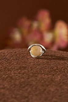 White Finish Gold Rutilated Quartz Gemstone Ring In Sterling Silver
