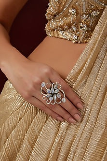 White Finish Moonstone Gemstone Ring In Sterling Silver