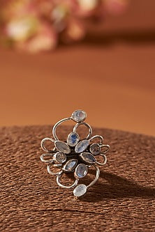 White Finish Moonstone Gemstone Ring In Sterling Silver