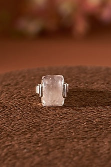 White Finish Rose Quartz Gemstone Ring In Sterling Silver