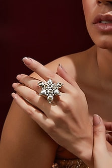 White Finish Citrine Gemstone Ring In Sterling Silver