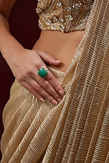 White Finish Emerald Agate Gemstone Ring In Sterling Silver