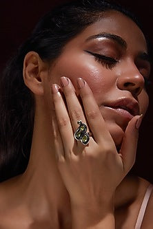 White Finish Peridot Gemstone Ring In Sterling Silver