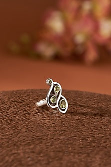 White Finish Peridot Gemstone Ring In Sterling Silver