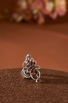 White Finish Red Onyx Gemstone Ring In Sterling Silver
