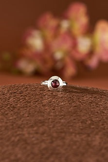 White Finish Garnet Gemstone Ring In Sterling Silver