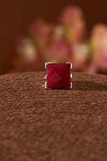 White Finish Ruby Gemstone Ring In Sterling Silver