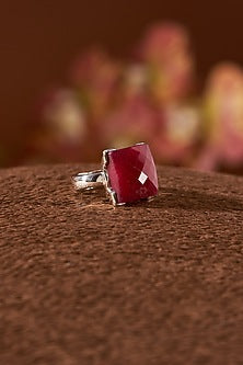White Finish Ruby Gemstone Ring In Sterling Silver