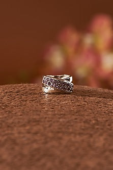 White Finish Amethyst Gemstone Ring In Sterling Silver
