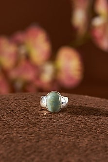 White Finish Aquamarine Stone Gemstone Ring In Sterling Silver