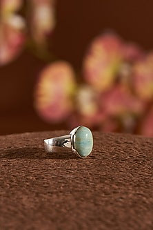 White Finish Aquamarine Stone Gemstone Ring In Sterling Silver