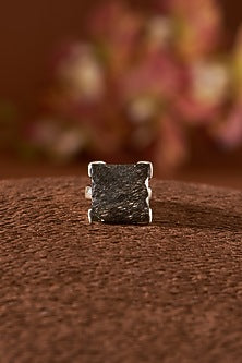 White Finish Black Rutilated Quartz Gemstone Ring In Sterling Silver