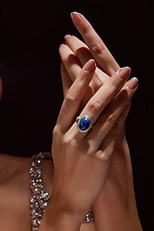White Finish Lapis Lazuli Gemstone Ring In Sterling Silver