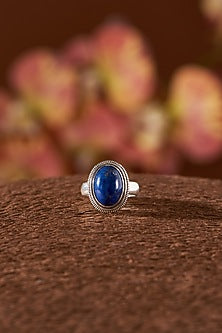 White Finish Lapis Lazuli Gemstone Ring In Sterling Silver