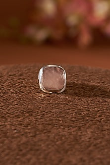 White Finish Rose Quartz Gemstone Ring In Sterling Silver