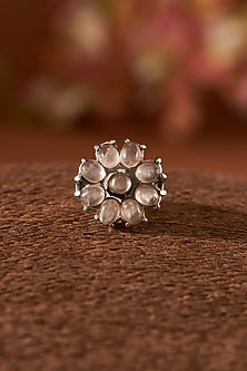 White Finish Rose Quartz Gemstone Ring In Sterling Silver