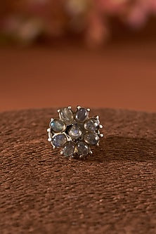 White Finish Labradorite Gemstone Ring In Sterling Silver