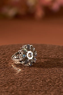 White Finish Labradorite Gemstone Ring In Sterling Silver