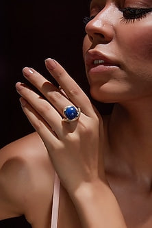 White Finish Lapis Lazuli Gemstone Ring In Sterling Silver