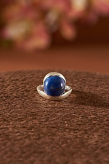 White Finish Lapis Lazuli Gemstone Ring In Sterling Silver
