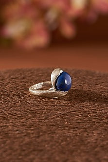 White Finish Lapis Lazuli Gemstone Ring In Sterling Silver