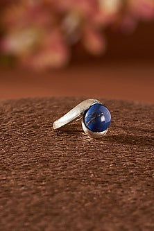 White Finish Lapis Lazuli Gemstone Ring In Sterling Silver