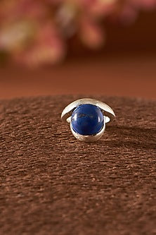 White Finish Lapis Lazuli Gemstone Ring In Sterling Silver