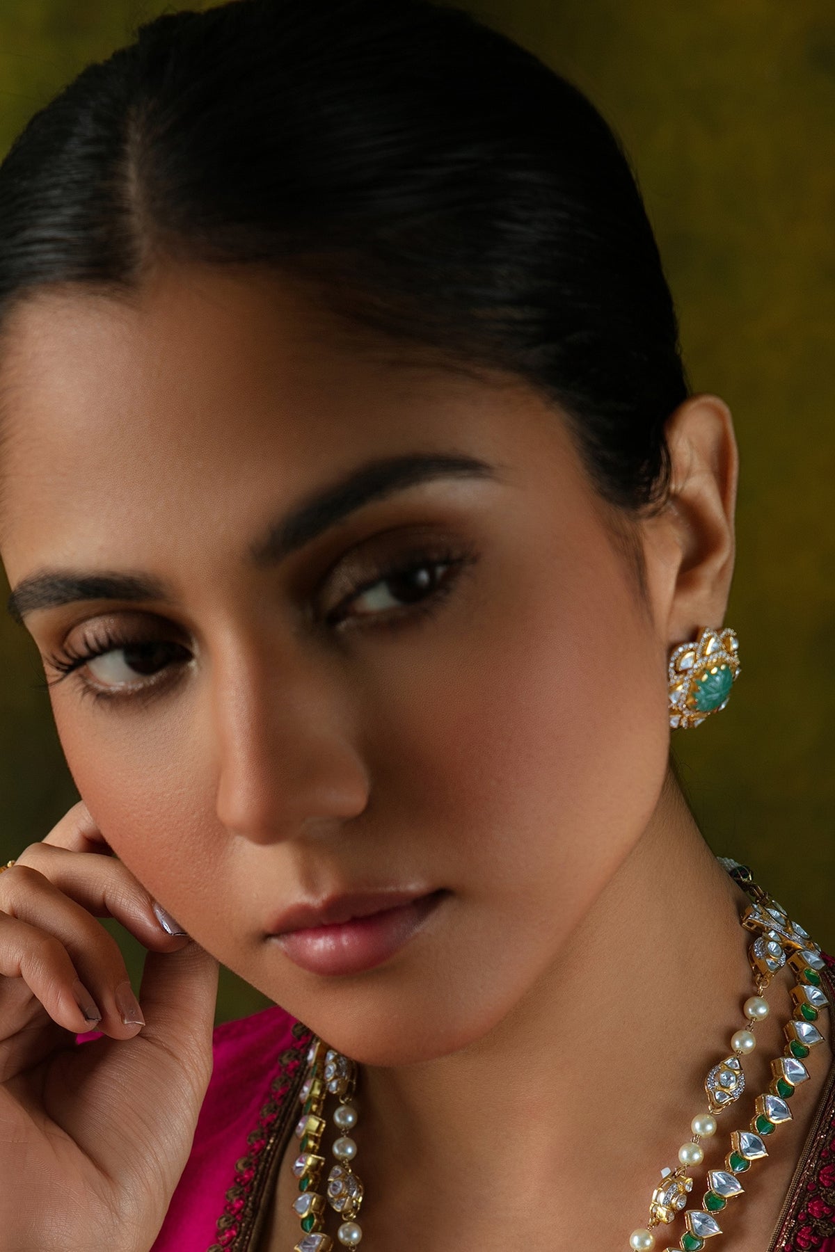 Gold Plated Green Semi-Precious Stone Stud Earrings In Sterling Silver