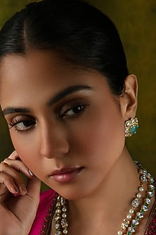 Gold Plated Green Semi-Precious Stone Stud Earrings In Sterling Silver