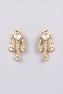 Gold Finish White Synthetic Stone Dangler Earrings In Sterling Silver