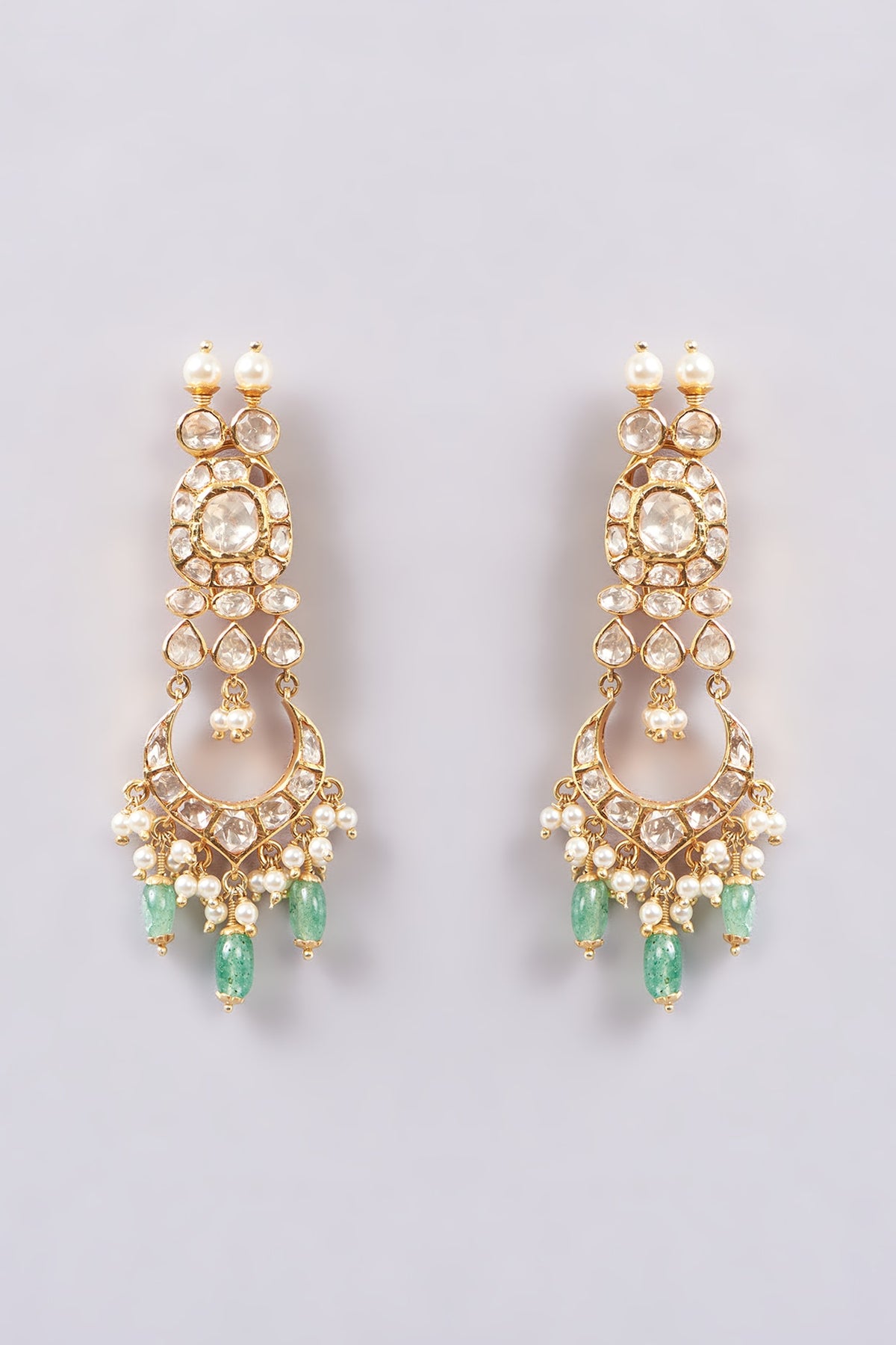 Gold Plated Kundan Polki & White Synthetic Stone Jhumka Earrings In Sterling Silver
