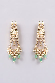 Gold Plated Kundan Polki & White Synthetic Stone Jhumka Earrings In Sterling Silver