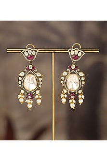 Gold Finish Amber Jhumka Earrings In Sterling Silver