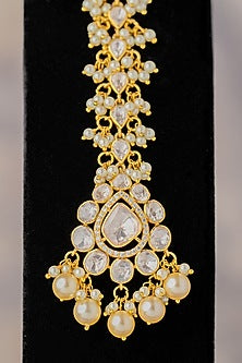 Gold Plated Pearl & Moissanite Diamond Maangtikka In Sterling Silver