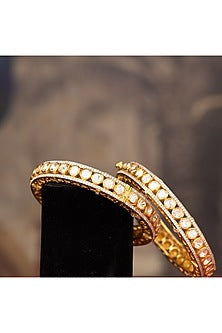 Gold Finish Moissanite Polki Bangles In Sterling Silver (Set Of 2)
