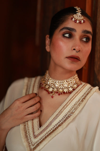Gold Plated Kundan Polki & Ruby Maangtikka In Sterling Silver