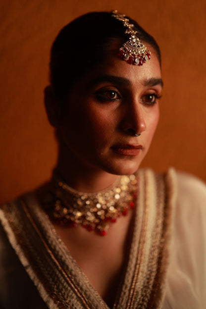 Gold Plated Kundan Polki & Ruby Maangtikka In Sterling Silver
