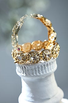 Gold Finish Gold Stone Handcrafted Bangles In Sterling Silver (Set Of 2)