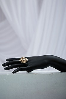 Gold Finish Motif Adjustable Ring In Sterling Silver