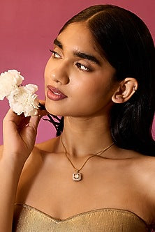 Gold Plated Square Kundan Pendant In Sterling Silver