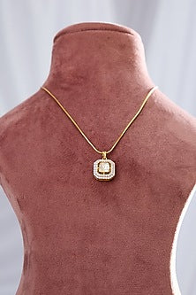 Gold Plated Square Kundan Pendant In Sterling Silver
