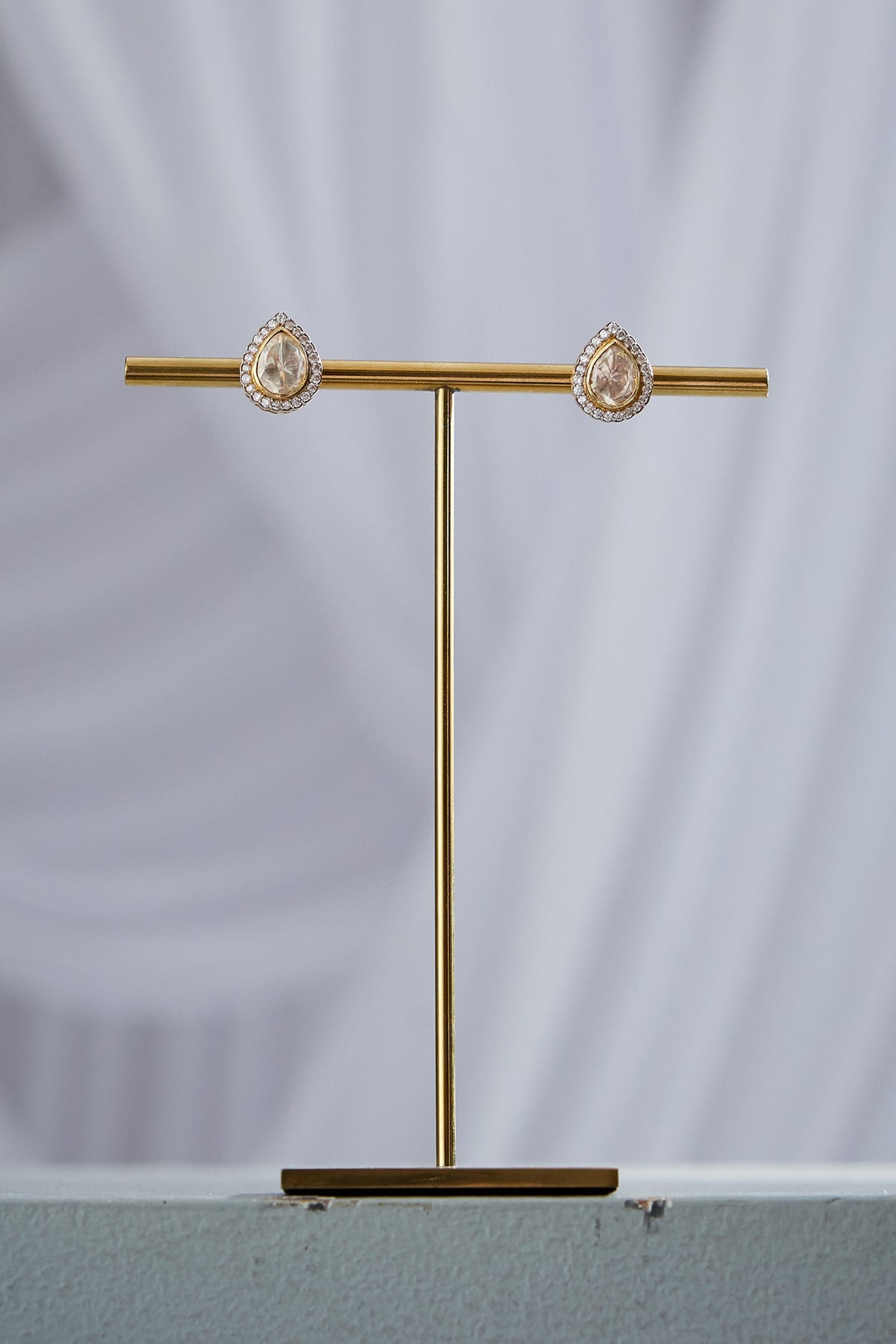 Gold Plated Moissanite Stone Stud Earrings In Sterling Silver