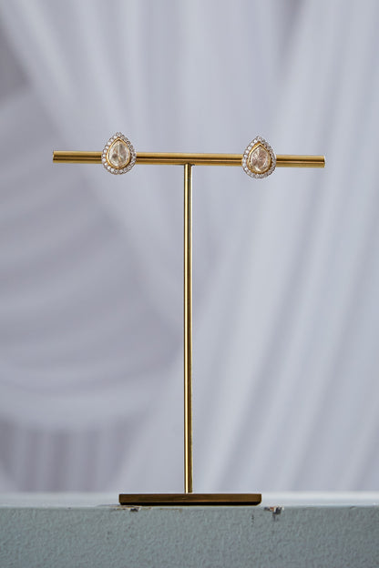 Gold Plated Moissanite Stone Stud Earrings In Sterling Silver