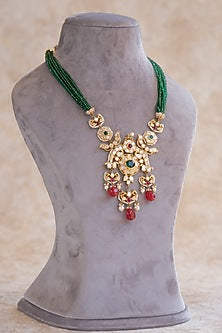 Gold Plated Moissanite Polki & Synthetic Stone Beaded Long Necklace