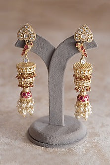 Gold Plated Moissanite Polki & Zirconia Dangler Earrings In Sterling Silver